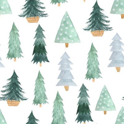 Tableau  Seamless pattern with green Christmas Trees