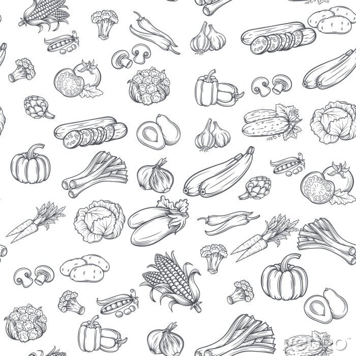 Tableau  Seamless pattern with hand drawn vegetables.