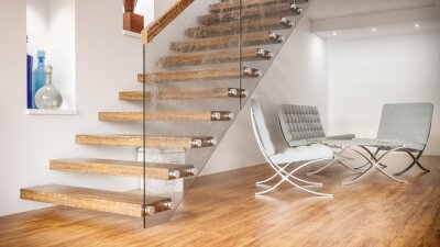 Tableau  Seat group under wooden stairs - 3D Rendering
