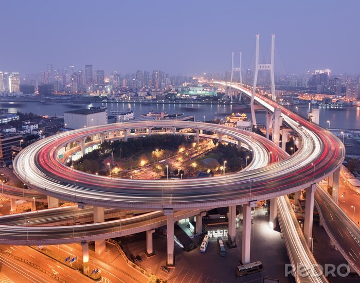 Tableau  Shanghai Nanpu pont sur la rivière Huangpu au crépuscule.