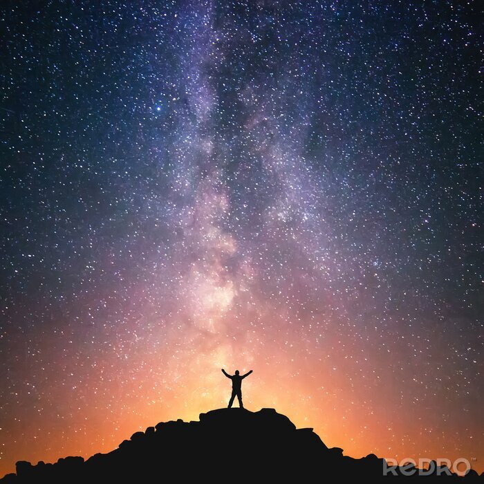 Tableau  Silhouette d'une personne sur un fond spatial galactique