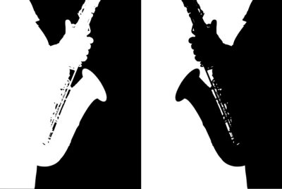 Tableau  Silhouette noire et blanche du saxophone.