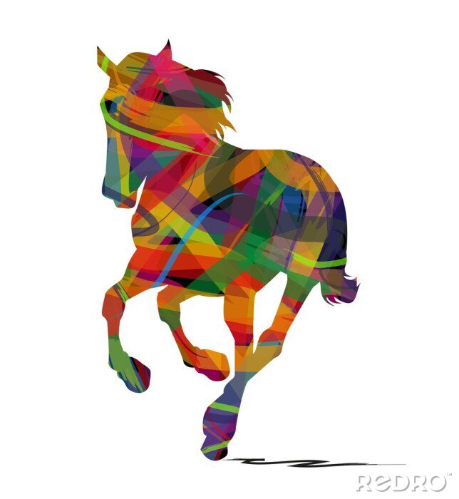 Tableau  Silhouettes de cheval graphiques colorés d'un cheval en mouvement