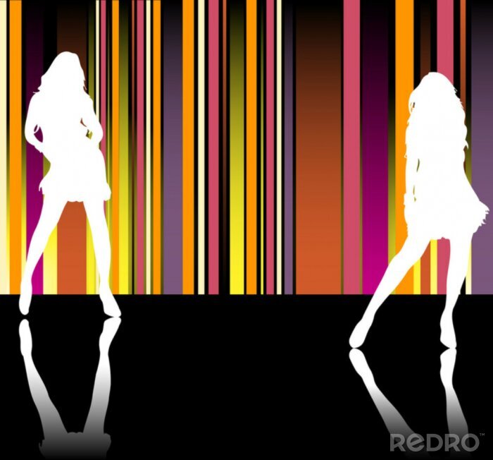 Tableau  Silhouettes de filles sexy en face de fond rayé