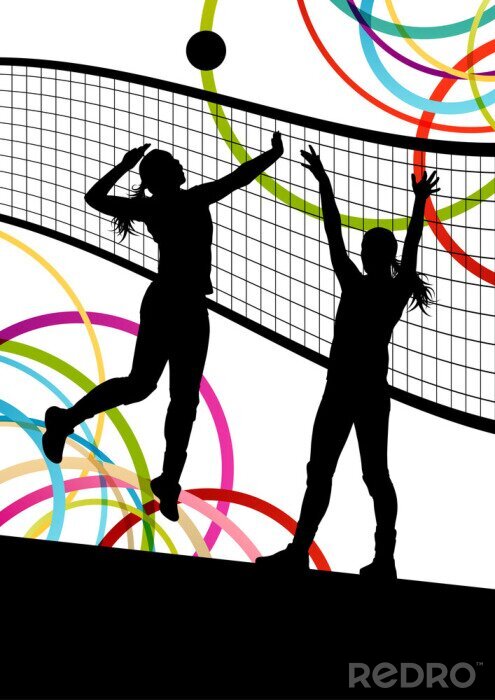 Tableau  Silhouettes de jeunes femmes actives joueur de volley-ball de sport dans abstra