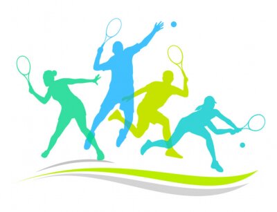 Silhouettes de joueurs de tennis en couleur