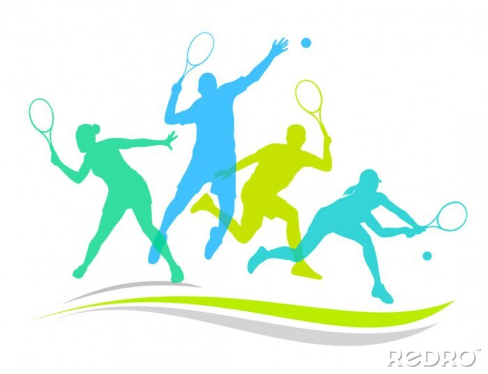 Tableau  Silhouettes de joueurs de tennis en couleur