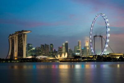 Tableau  Singapour, skyscaper, marina, baie, nuit
