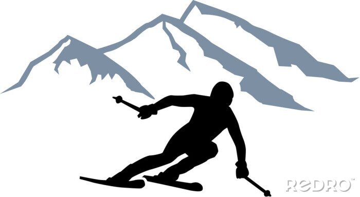 Tableau  Skieur Montagnes Silhouette