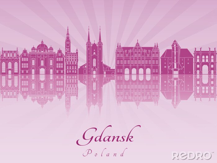 Tableau  Skyline Gdansk en violet orchidée rayonnante