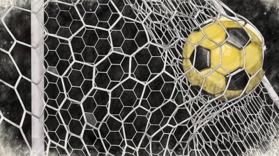 Tableau  Soccer ball illustration combined pencil sketch and watercolor sketch. 3D illustration. 3D CG. High resolution.