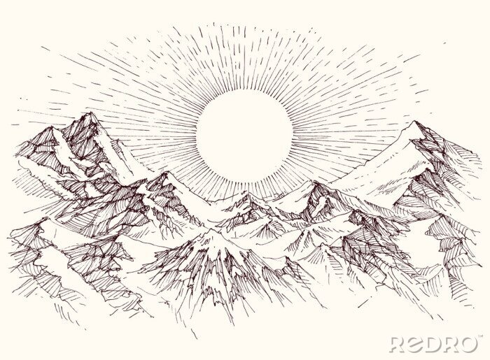 Tableau  Soleil, ascension, montagnes, panorama