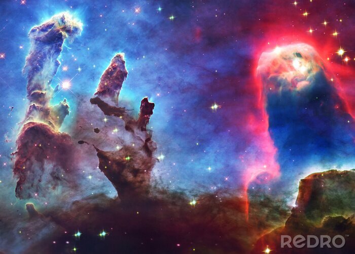 Tableau  Somewhere in deep space. Pillars of creation and space dust. Elements of this image were furnished by NASA