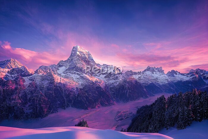 Tableau  Sommets des montagnes au soleil violet