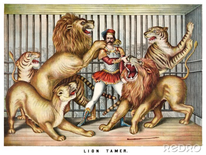 Tableau  Spectacle de cirque avec des lions et des tigres