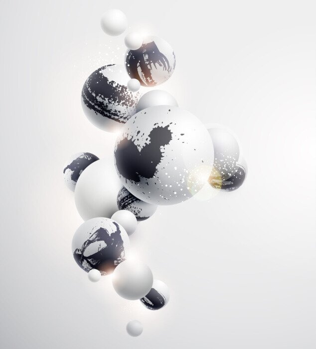 Tableau  Sphères 3d et taches d'encre