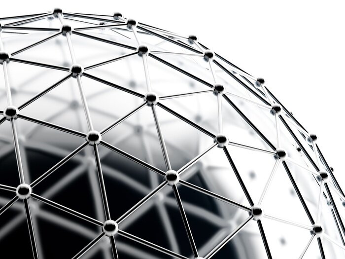 Tableau  sphères d'argent reliés à des tubes