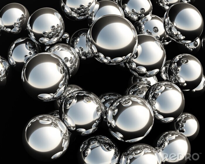 Tableau  Sphères en métal scintillante dans l'air