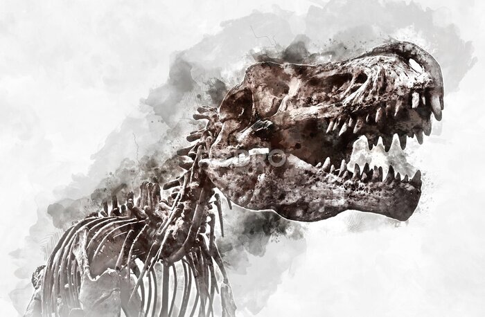 Tableau  Squelette de tyrannosaure sur fond aquarellé