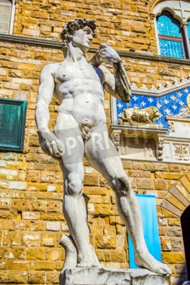 Tableau  Statue of David by Michelangelo Palazzo Vecchio (Old Palace) on Piazza della Signoria, Florence, Tuscany, Italy