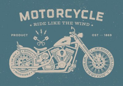 Tableau  Style vintage de la vieille école de moto de course. Affiche et impression pour t-shirt. Illustration vectorielle