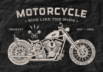 Tableau  Style vintage de la vieille école de moto de course. Affiche noir et blanc, impression pour t-shirt. Illustration vectorielle