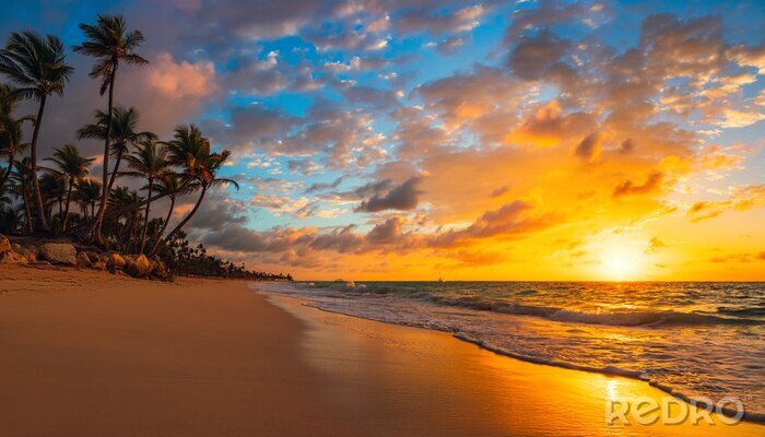 Tableau  Sunrise tropical beach on Punta Cana, Dominican Republic island