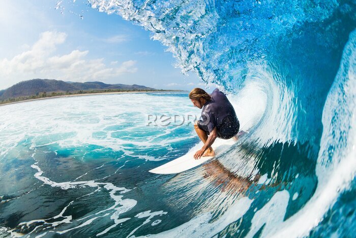 Tableau  Surfeur sur une vague bleue