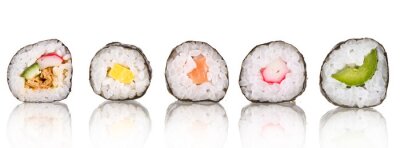 Tableau  Sushi collection de morceaux, isolé sur fond blanc