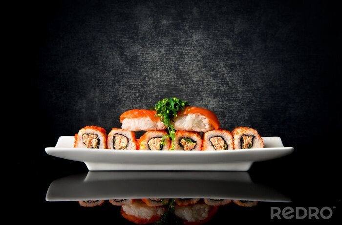 Tableau  Sushi, rouleaux, plaque