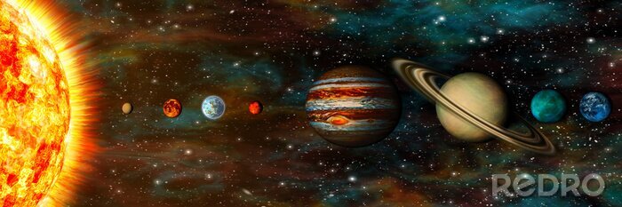 Tableau  Système solaire, planètes dans une rangée, ultra-large