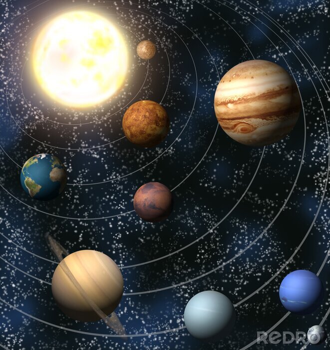 Tableau  Système solaire sur fond d'étoiles