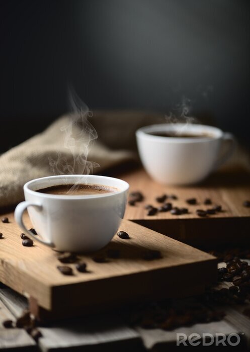 Tableau  tasses à café et grains de café