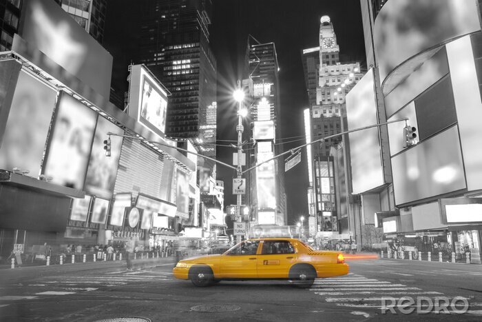 Tableau  Taxi avec la ville en arrière-plan noir et blanc