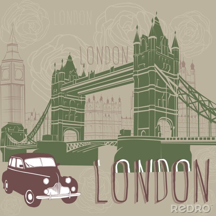 Tableau  Taxi et l'architecture de Londres.