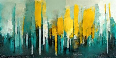 Tableau  Teal Grey and Yellow Abstract Art. Generative AI Technology