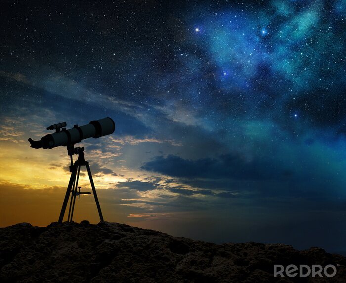 Tableau  Télescope sur fond d'étoiles