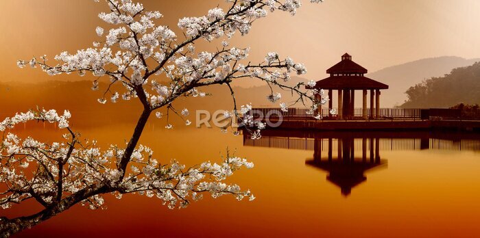 Tableau  Temple asiatique au bord de l'eau
