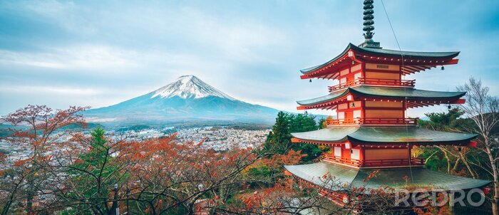 Tableau  Temple et Mont Fuji à Tokyo