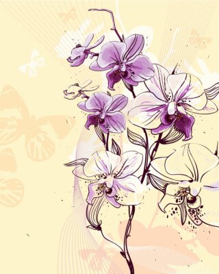 Tableau  tendre rameau floraison des orchidées sur un fond clair avec du beurre