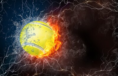 Tableau  Tennis ball in fire and water