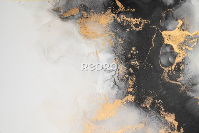 Tableau  Texture marbre noir et blanc aux touches dorées