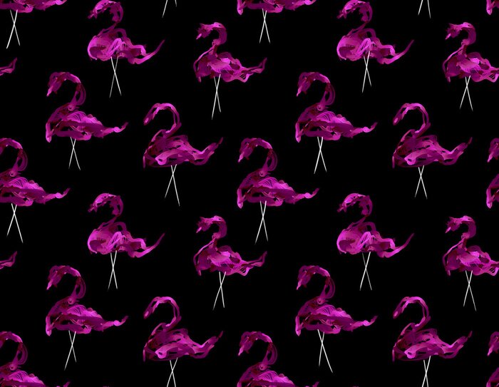 Tableau  Thème avec des flamants roses sur fond noir