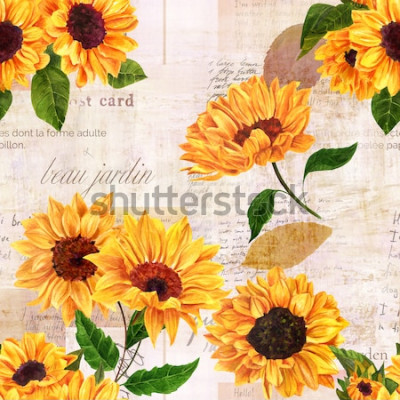 Tableau  Thème rétro avec des tournesols