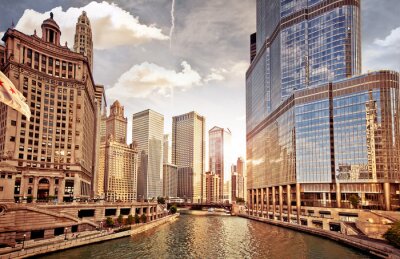 Tableau  Toits de la ville de Chicago au coucher du soleil