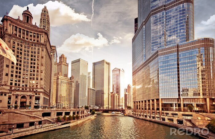 Tableau  Toits de la ville de Chicago au coucher du soleil