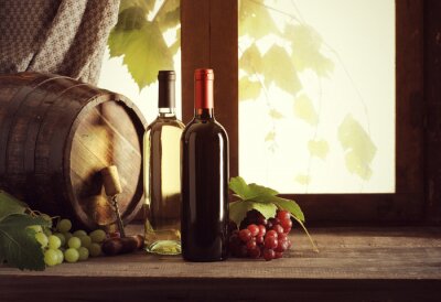 Tonneau de vin et raisin