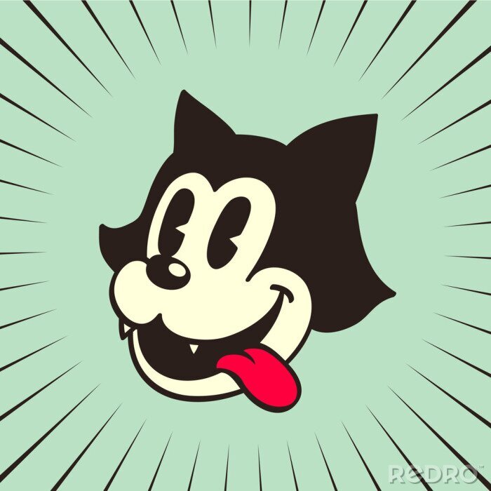 Tableau  toons époque: langue rétro caractère de chat de bande dessinée souriant sur