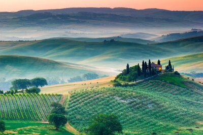 Tableau  Toscane, le lever du soleil paysage