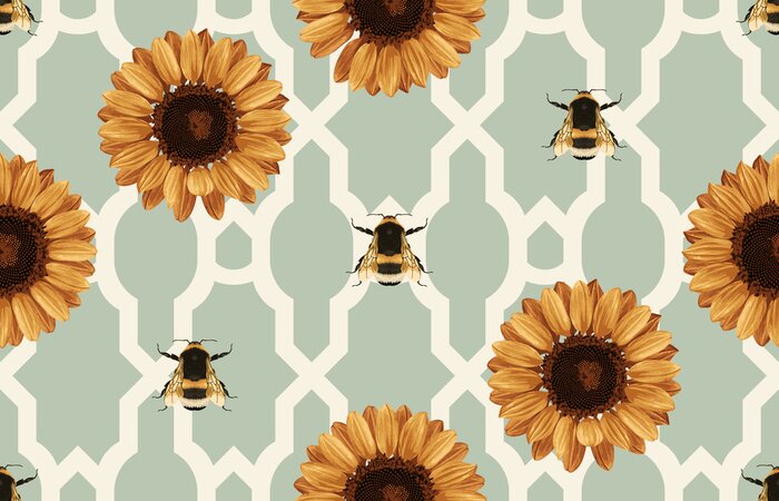 Tableau  Tournesols et abeilles sur un fond abstrait